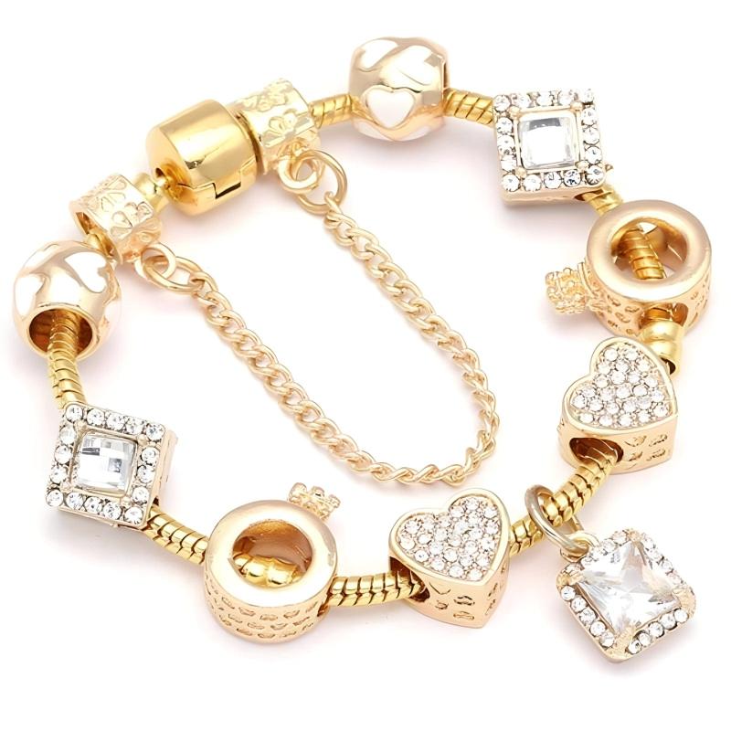 Charming Gold Heart Charm Bracelet Charm Unique Leather Bracelets 16cm Gold