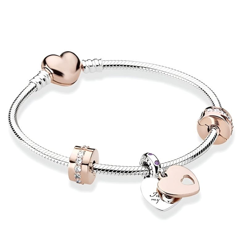 Love Hearts Two Tone Charm Bracelet Charm Unique Leather Bracelets 16cm Silver