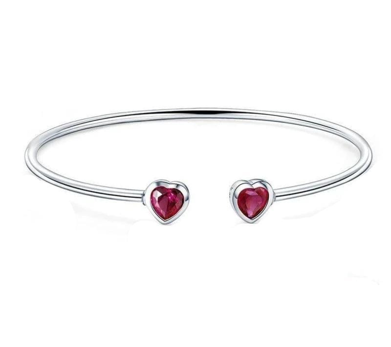 Ruby Red Heart Cuff Bracelet Cuff Unique Leather Bracelets Silver Adjustable