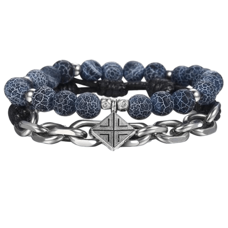 Cracked Globe Tribal Stainless Steel Beaded Bracelets Beaded Unique Leather Bracelets Adjustable Grey
