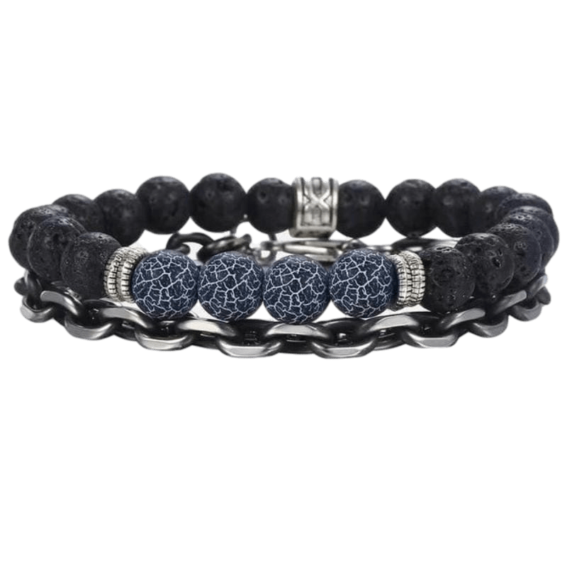 Cracked Shell Stainless Steel Beaded Bracelets Beaded Unique Leather Bracelets Adjustable Black