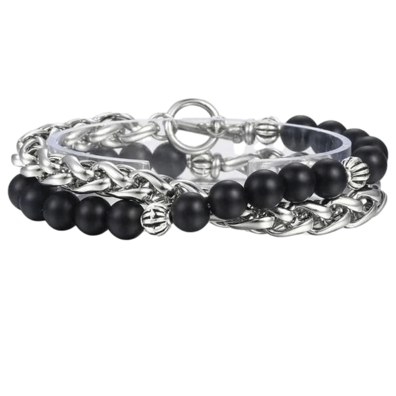Cuban Link Stainless Steel Beaded Bracelets Beaded Unique Leather Bracelets Adjustable Silver
