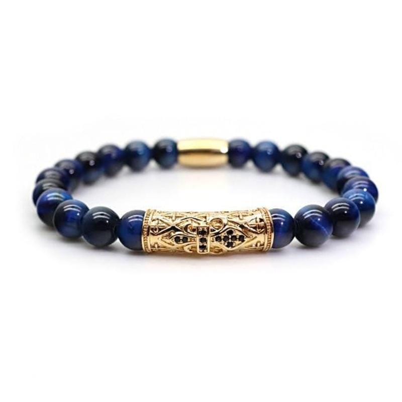 Macrame Blue Onyx Beaded Bracelets Beaded Unique Leather Bracelets Blue/Gold Small
