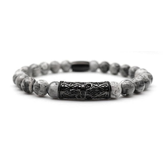 Beaded Bracelets Macrame Silver Onyx Beaded Bracelets Black/Gray / Small