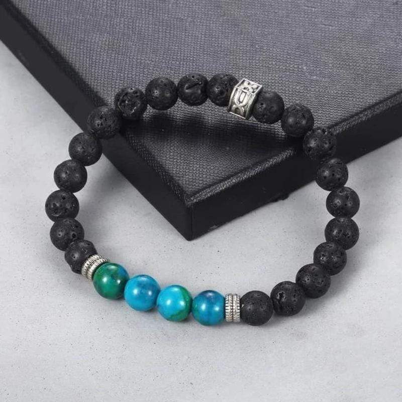 Mens Turquoise Stone Beaded Bracelets Beaded Unique Leather Bracelets Large Black