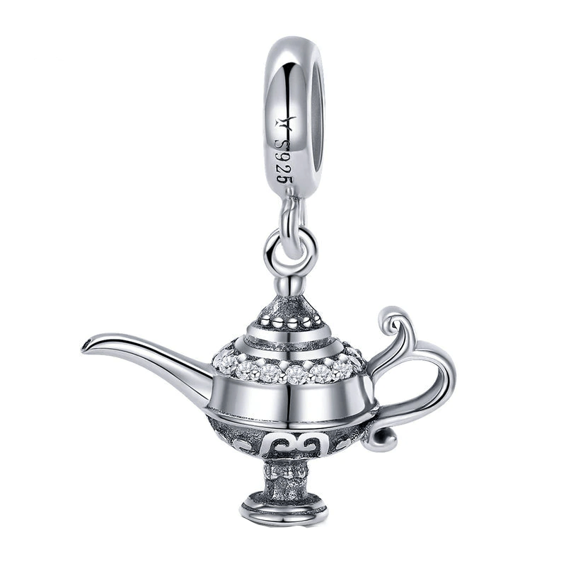 Magic Lamp Charm Charms Unique Leather Bracelets Silver