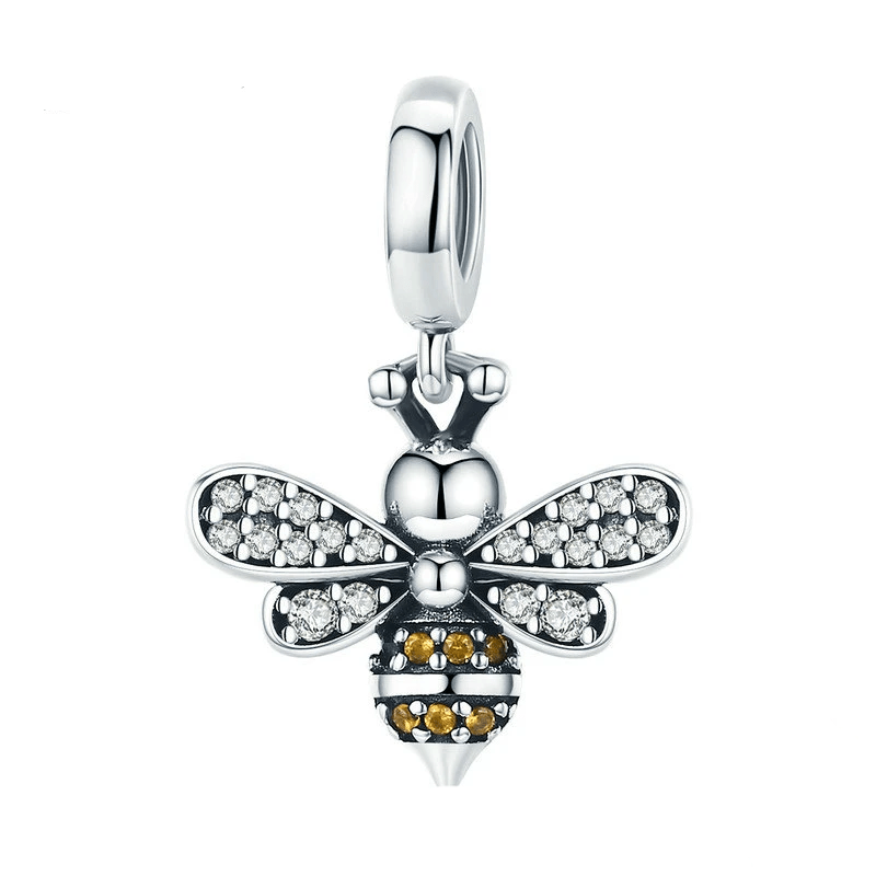 Classic Crystal Bee Charm Charms Unique Leather Bracelets Silver