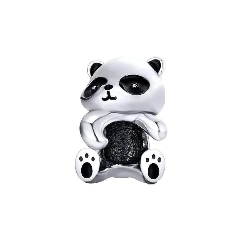 Cute Panda Bear Charm Charms Unique Leather Bracelets Silver/Black