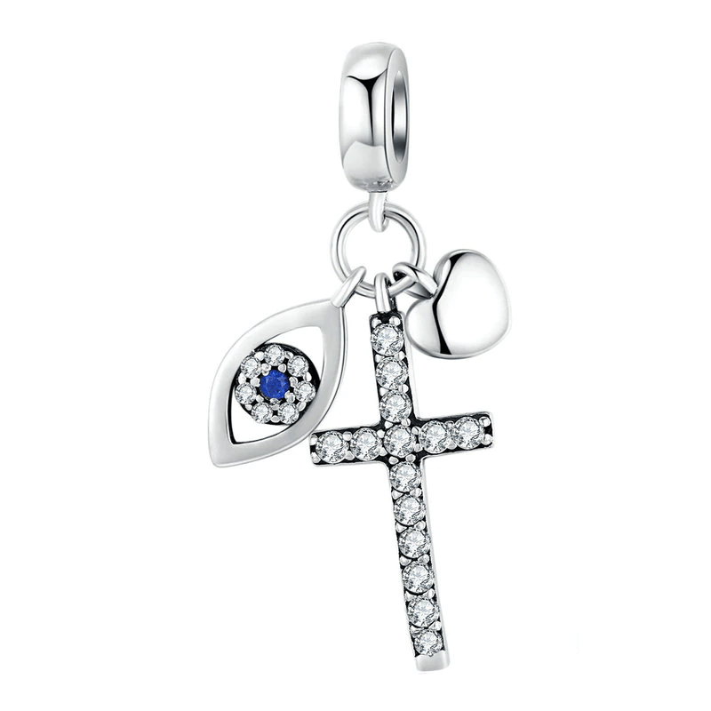 Evil Eye And Cross Charm Charms Unique Leather Bracelets Silver