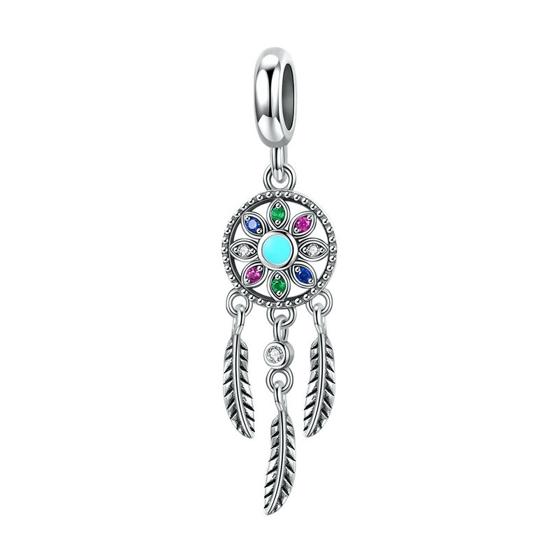 Feathered Dream Catcher Charm Charms Unique Leather Bracelets Silver