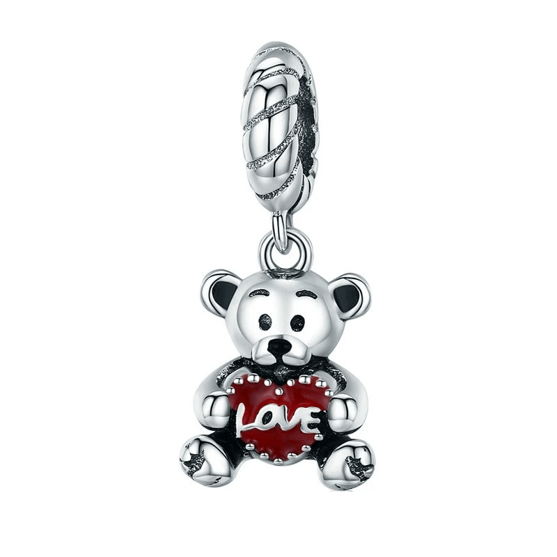Little Bear Love Charm Charms Unique Leather Bracelets Silver