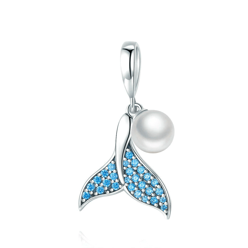 Mermaid Tail and Pearl Charm Charms Unique Leather Bracelets Blue