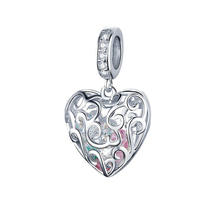 Openwork Heart Charm Charms Unique Leather Bracelets Silver