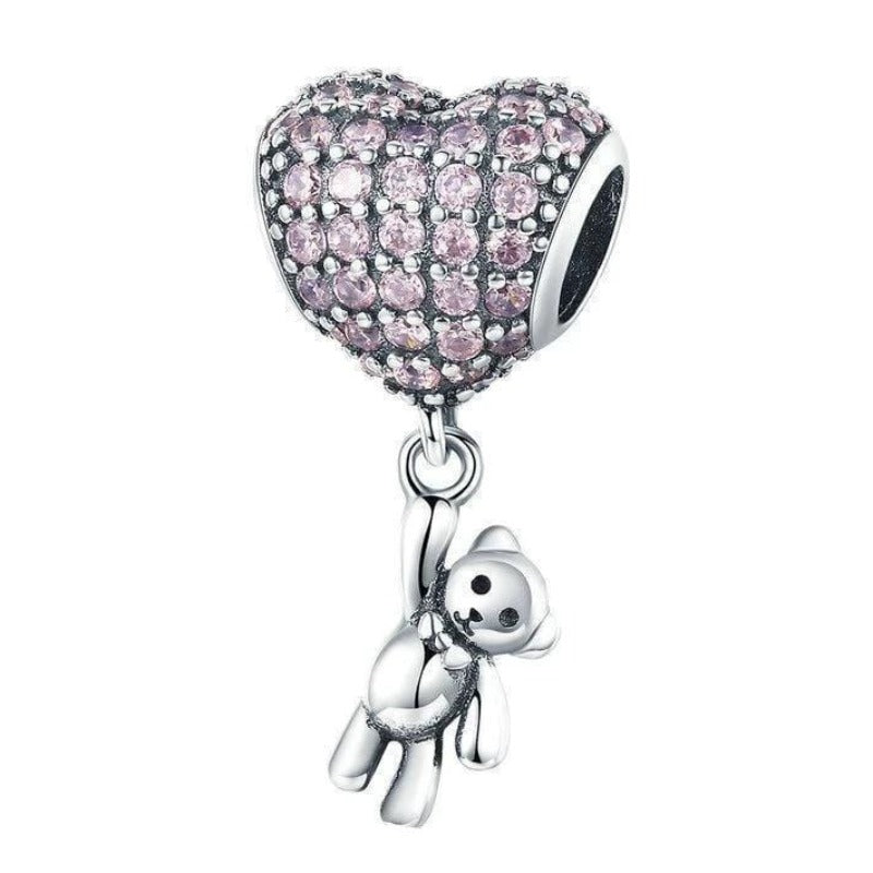 Pink Heart Bear Charm Charms Unique Leather Bracelets Pink