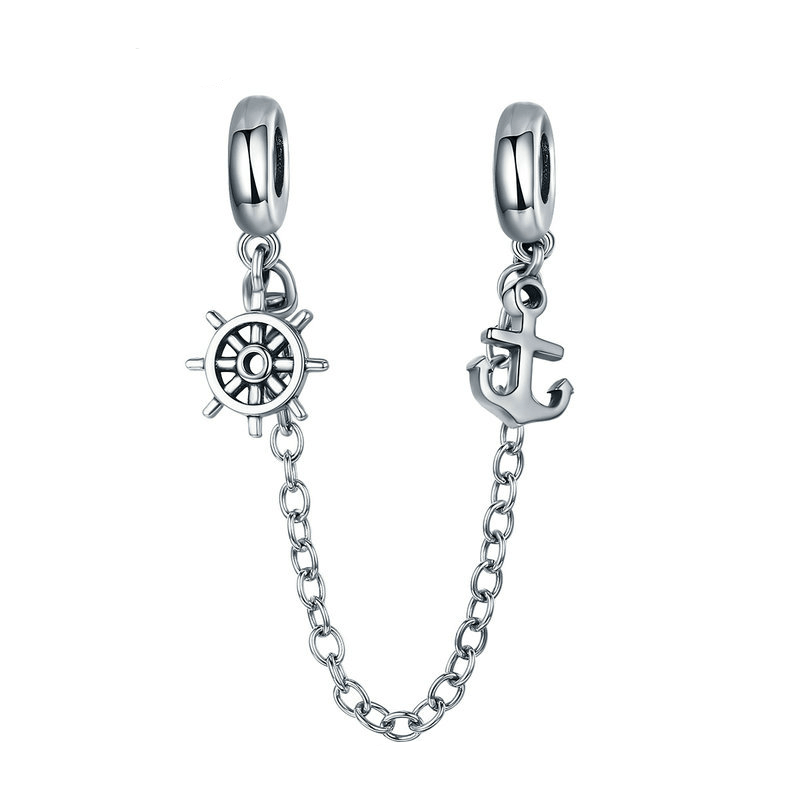 Ships Wheel And Anchor Stopper Charms Unique Leather Bracelets Silver
