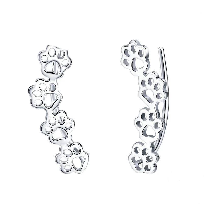 Dog Paw Print Earrings Ear Climber Unique Leather Bracelets Silver