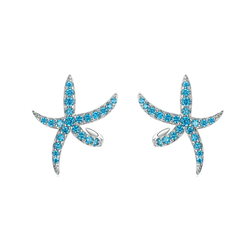 Aqua Blue Starfish Earrings Stud Unique Leather Bracelets Blue