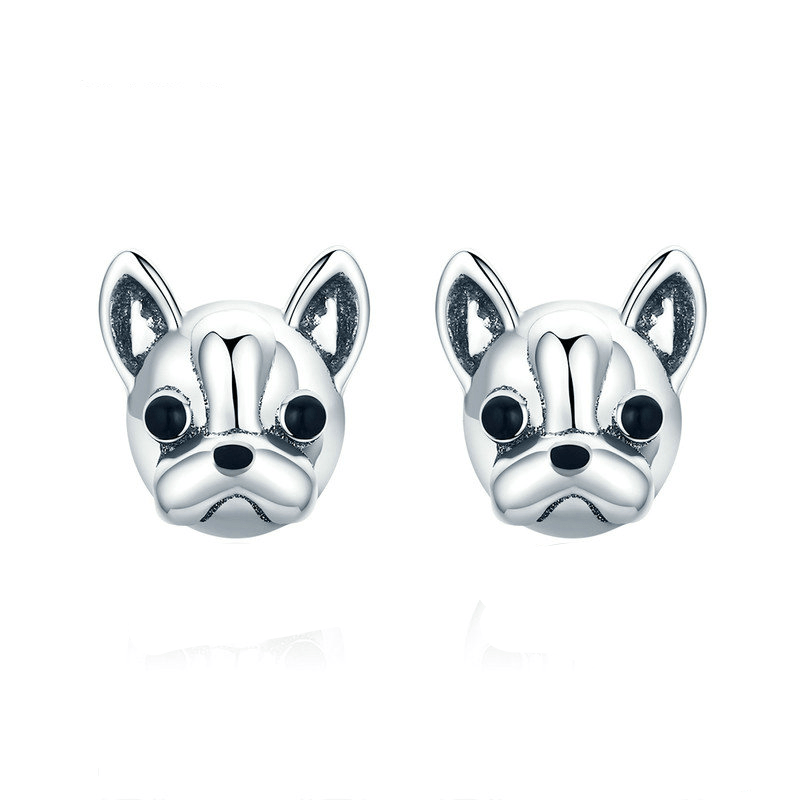 Classic French Bulldog Stud Earrings Stud Unique Leather Bracelets Silver