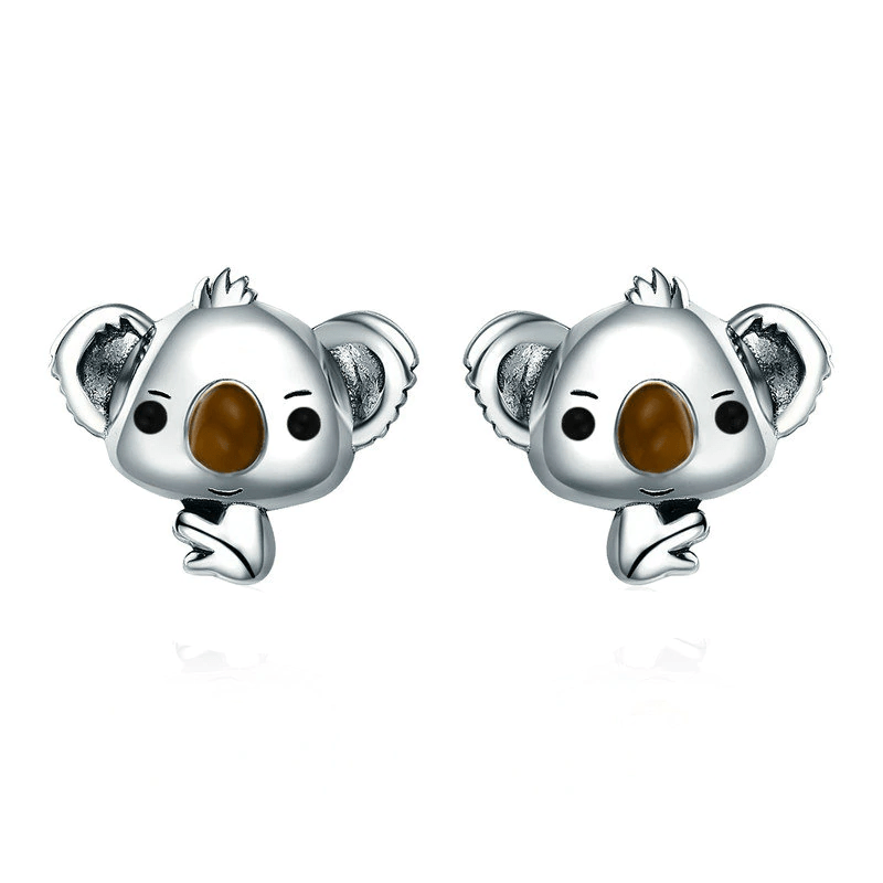 Adorable Koala Bear Earrings Stud Unique Leather Bracelets Silver