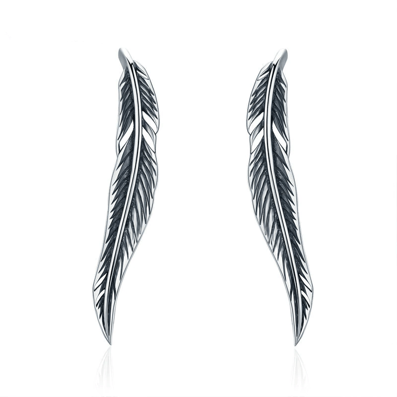 Vintage Silver Feather Earrings Dangle Unique Leather Bracelets Silver