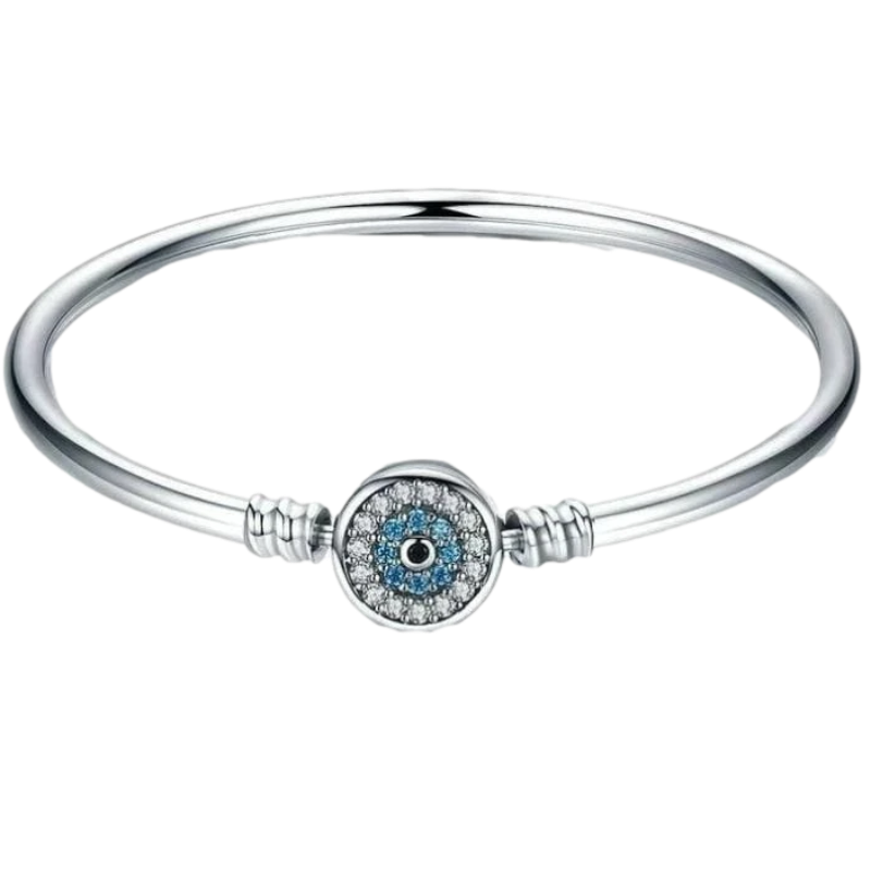 Women's Sterling Silver Evil Eye Bracelet Bangle Unique Leather Bracelets 17CM Silver