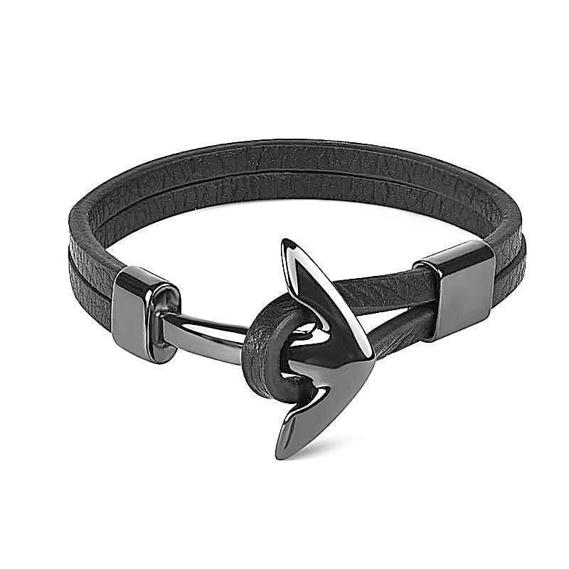 Black Leather Anchor Bracelet Leather Unique Leather Bracelets Small Black