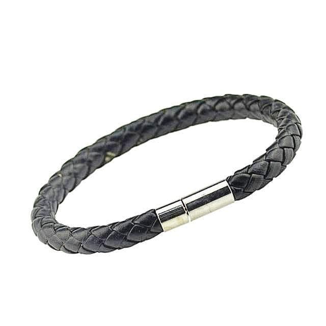 Braided Magnetic Leather Bracelet Mens Bracelets Unique Leather Bracelets Black Medium