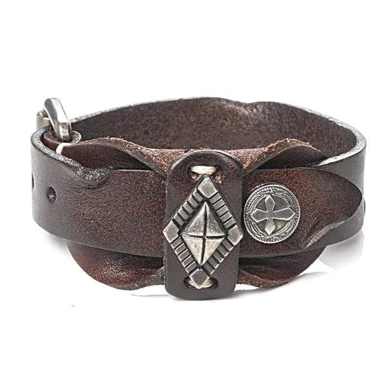 Brown Tribal Cross Leather Bracelet Leather Unique Leather Bracelets 2in Brown