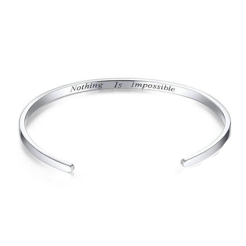 Nothing Is Impossible Engraved Cuff Bracelets Cuff Unique Leather Bracelets Silver