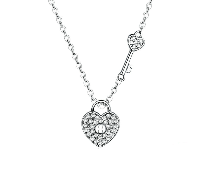 Womens Classic Heart Lock And Key Necklace Necklaces Unique Leather Bracelets 41-44 cm Silver
