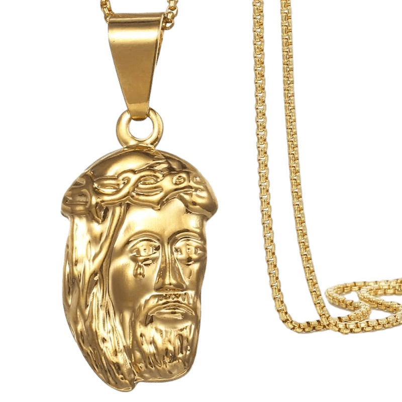 Womens Gold Jesus Pendant Necklace Necklaces Unique Leather Bracelets 45 cm Gold