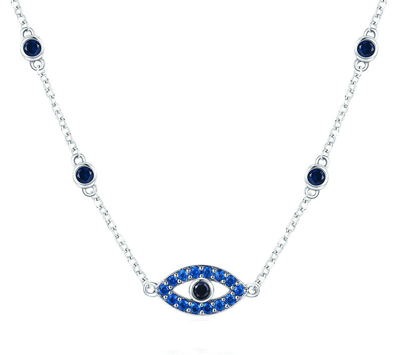 Womens Pave' Stone Evil Eye Necklace Necklaces Unique Leather Bracelets 36-45 cm Silver