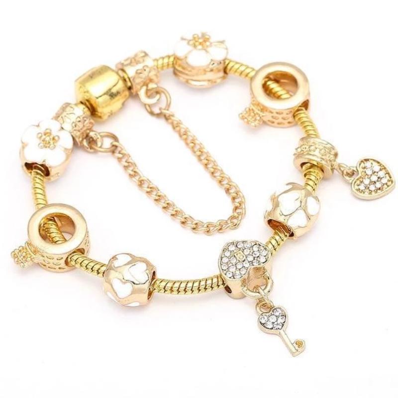 Golden Key Charm Bracelet Charm Unique Leather Bracelets Gold 16cm
