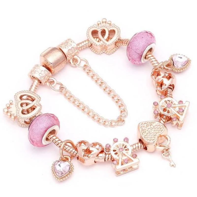 Heart and Key Charm Bracelet Charm Unique Leather Bracelets Rose Gold 16cm