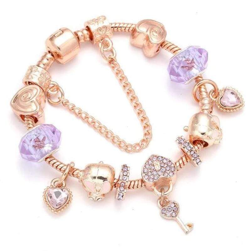 Key 2 My Heart Bracelet Charm Unique Leather Bracelets Rose Gold 16cm