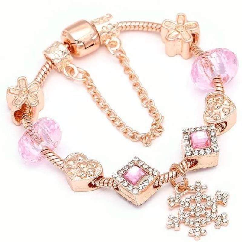 Snowflake Bracelet Charm Unique Leather Bracelets Rose Gold 16cm
