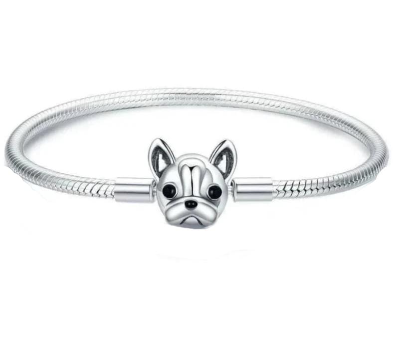 Classy French Bulldog Bracelets Charm Unique Leather Bracelets 17cm Silver