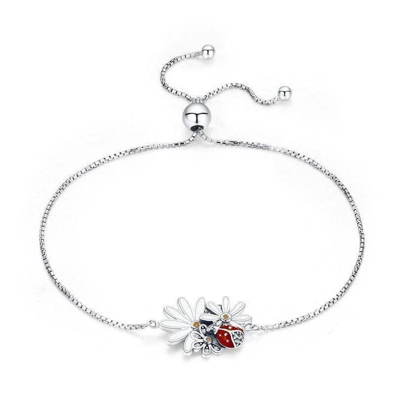 Classy Red Ladybug Bracelet Charm Unique Leather Bracelets Adjustable Silver