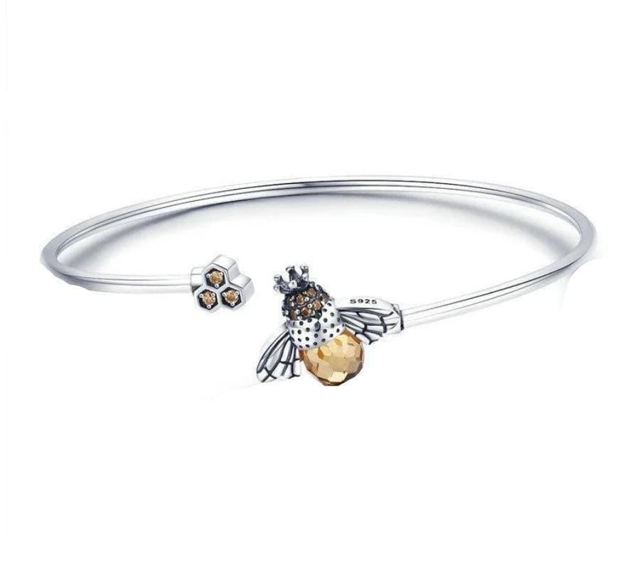 Crystal Bee and Honeycomb Womens Bracelets Cuff Unique Leather Bracelets Adjustable Silver
