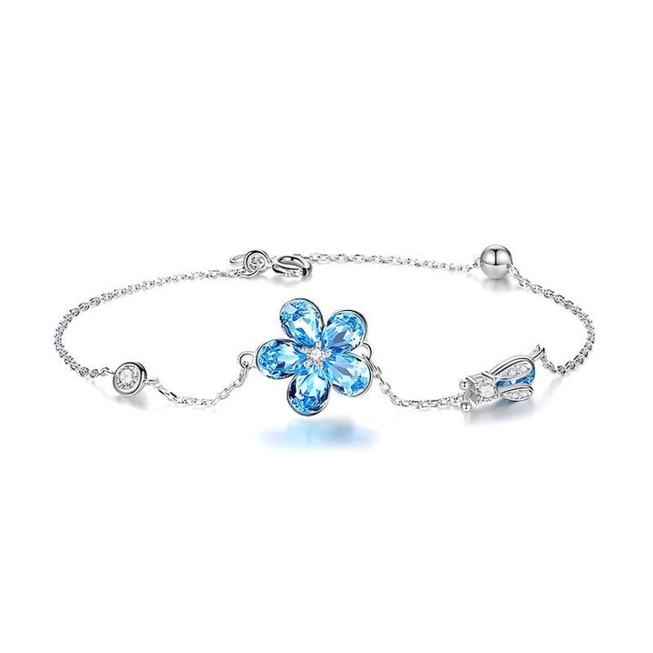 Flower Bracelet Sterling Silver Luxury Zircon Link Chain Unique Leather Bracelets Blue  