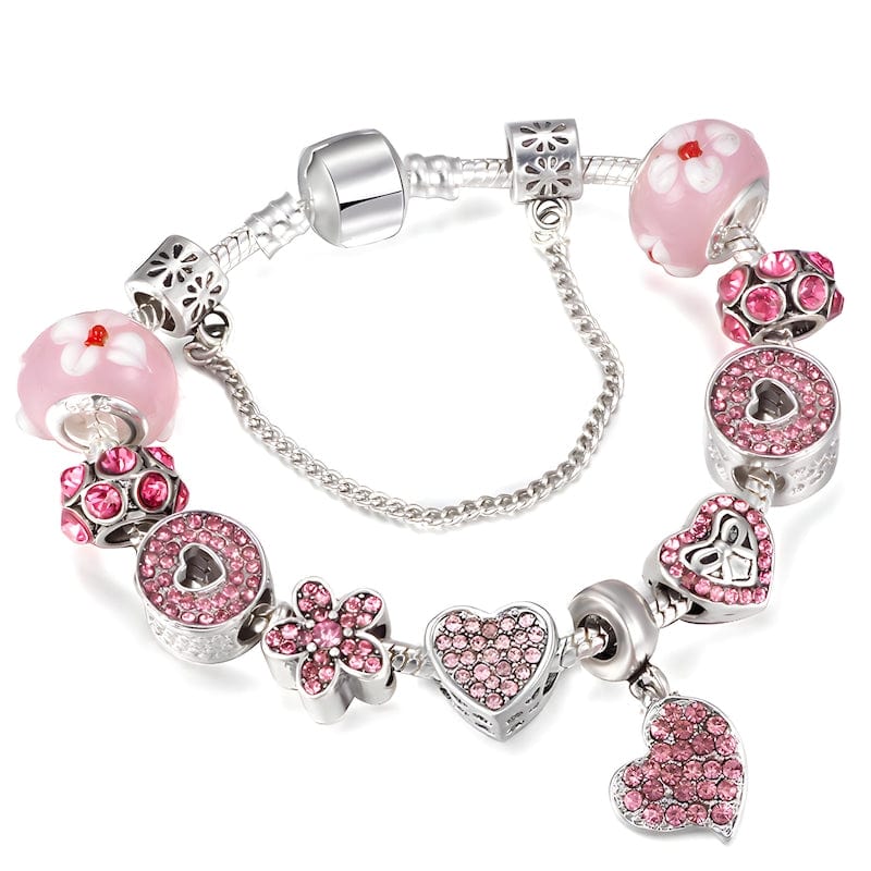 Heart Bracelet Charm Unique Leather Bracelets 16cm Silver/Pink2 
