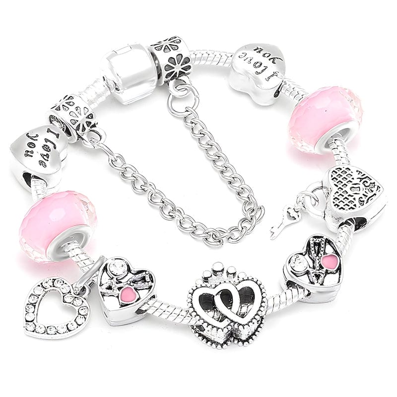 Heart Bracelet Charm Unique Leather Bracelets 16cm Silver/Pink5 