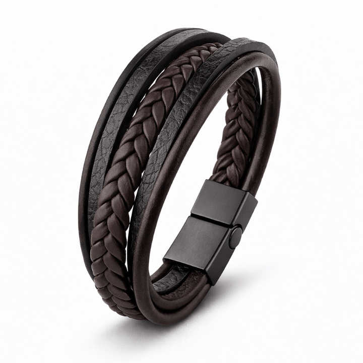 Men’s Braided Leather Bracelet with Magnetic Stainless Steel Clasp