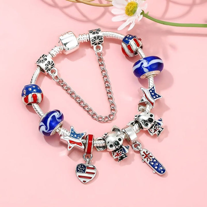 Australia Flag Beads Koala Charm Bracelet bracelet by Unique Leather Bracelets