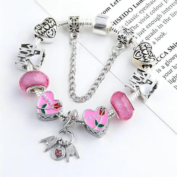 Best Mom Pink Beads Charm Bracelet Charm Unique Leather Bracelets   