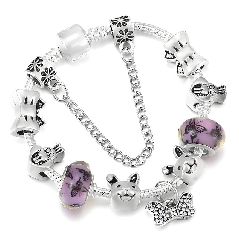 Bowknot Rabbit Purple Beads Charm Bracelet bracelet by Unique Leather Bracelets