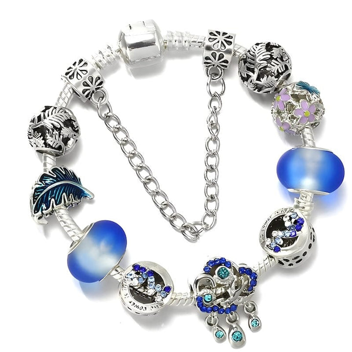 Cloud Water Droplets Charm Bracelet Charm Unique Leather Bracelets Silver/Blue 16cm 