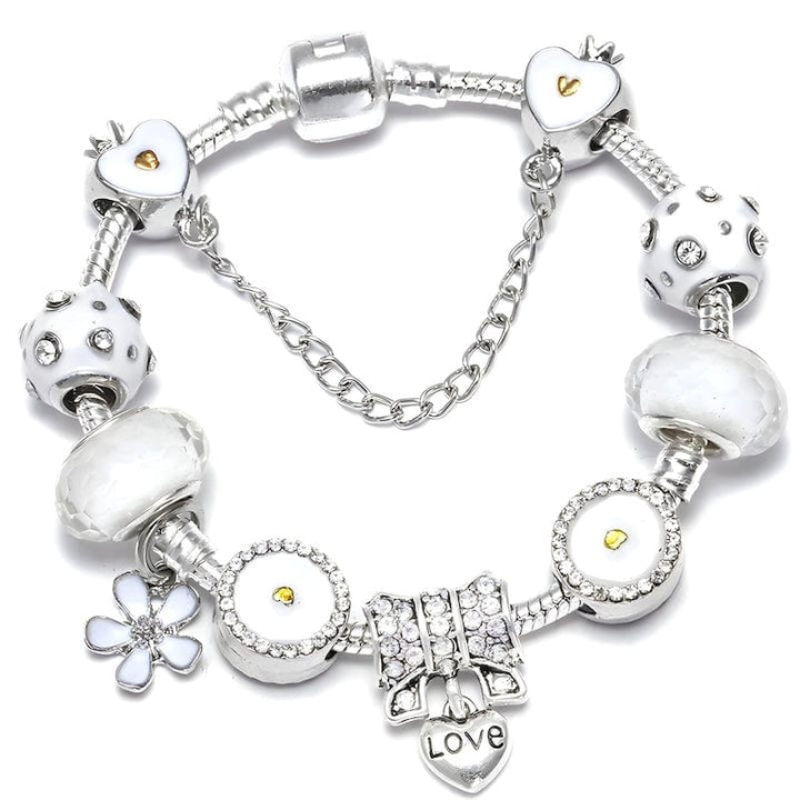 Love Heart White Flower Charm Bracelet bracelet by Unique Leather Bracelets