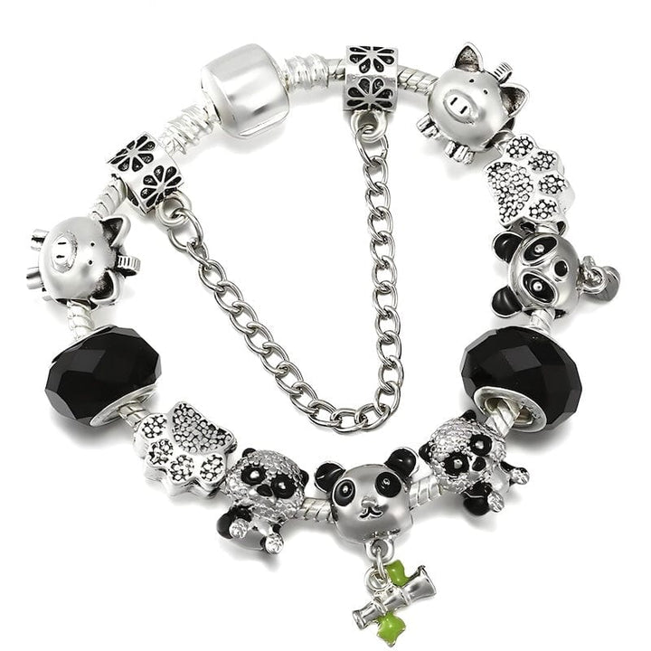Lovely Panda Charm Bracelet Charm Unique Leather Bracelets 16cm Silver/Black 
