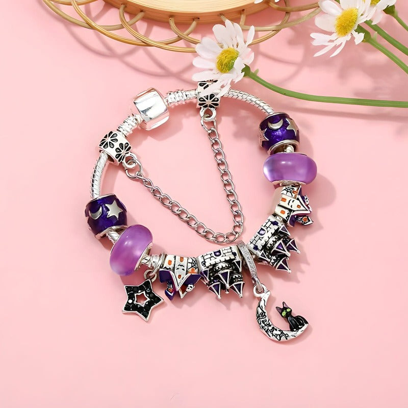 Magic Cat Purple Charm Bracelet bracelet by Unique Leather Bracelets
